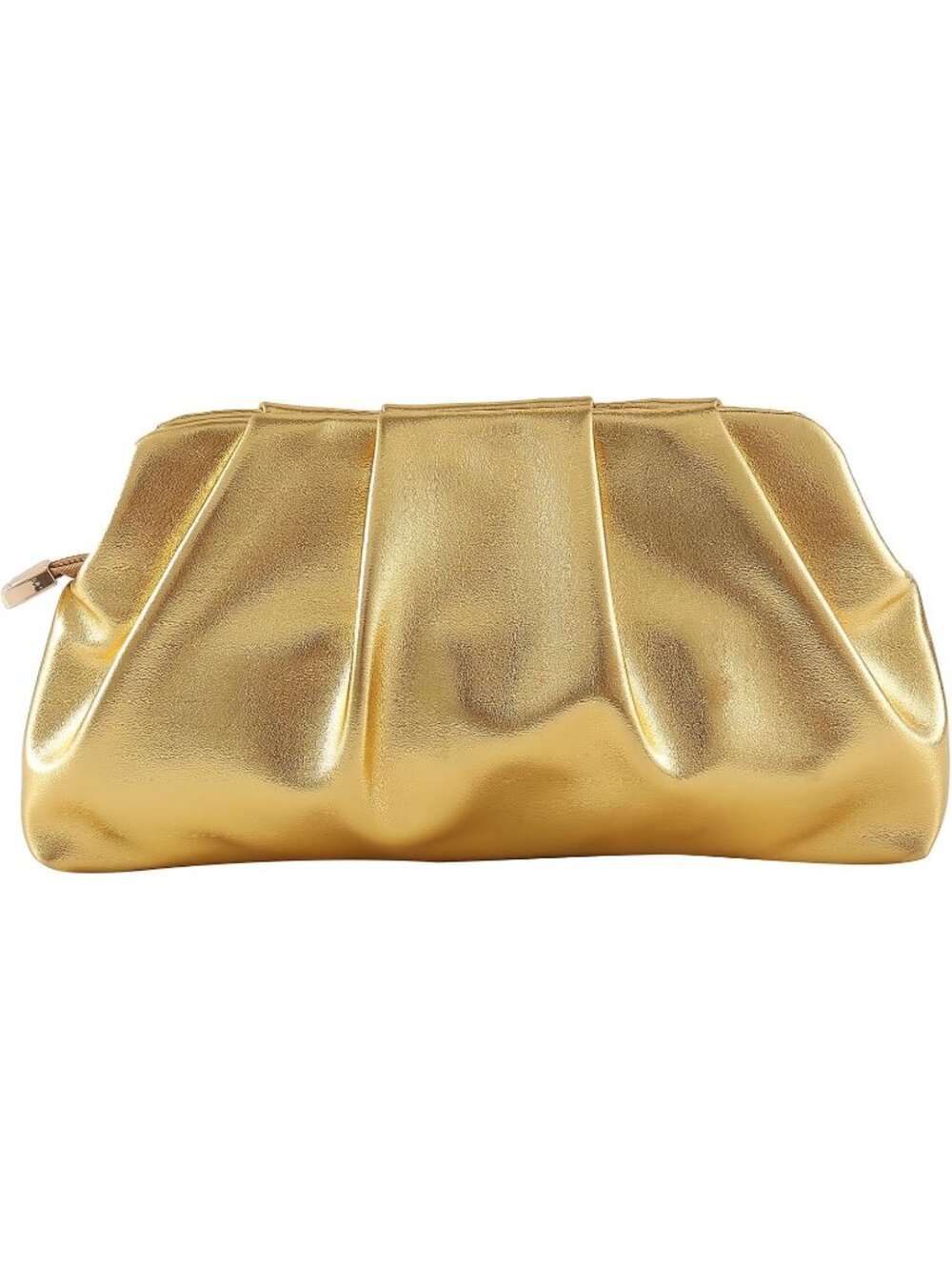 👜Women's Gold Leather Ruched Clutch Purse Detachable Metal Chain Crossbody Bag